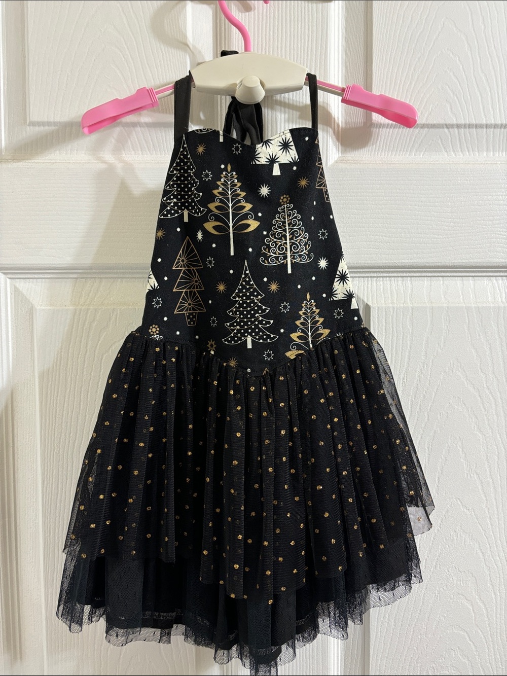 Girls Black & Gold Holiday Tree Tulle Costume Dress